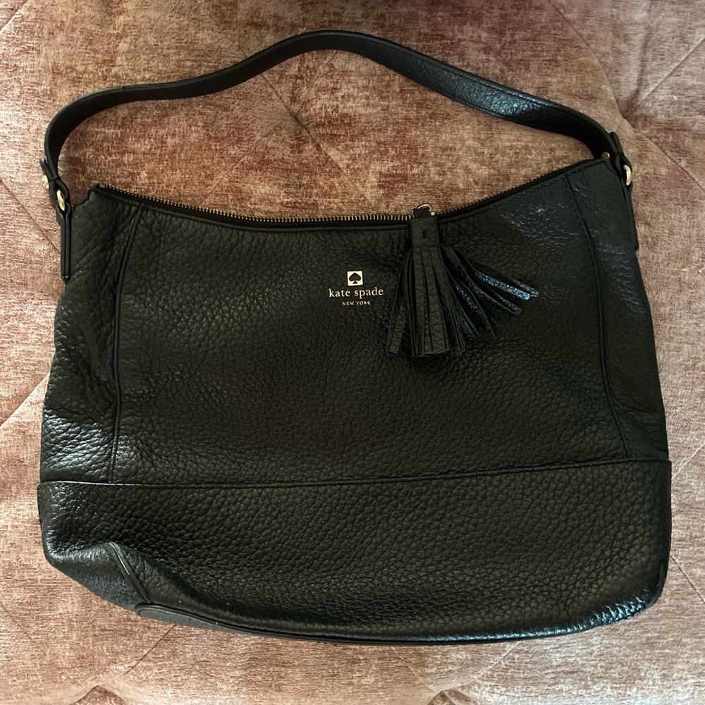 Black Kate Spade leather shoulder bag with tassel zipper